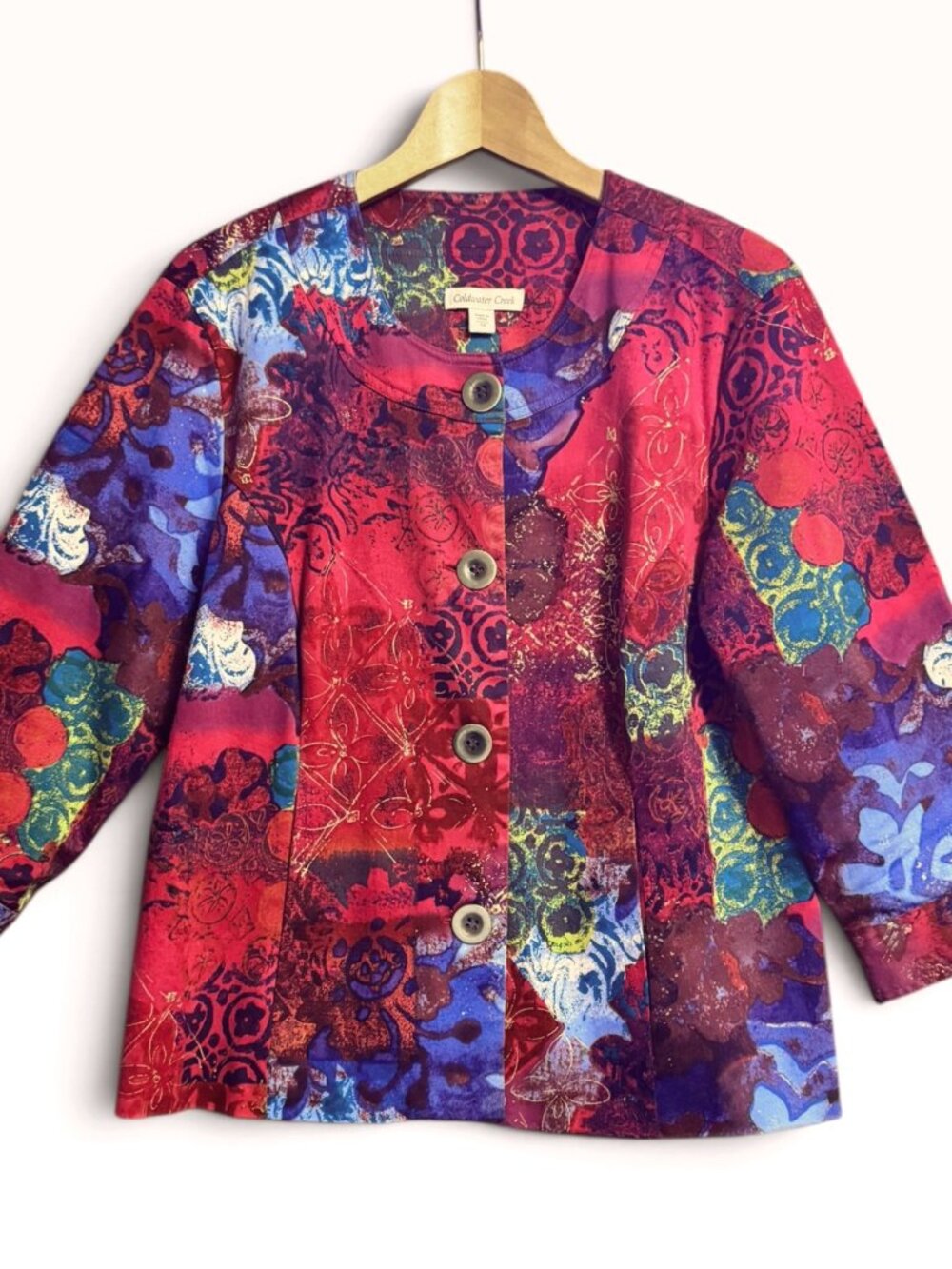 Coldwater Creek Womens Vibrant Abstract Print Cotton Jacket - 16